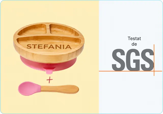 Farfurie din Bambus Personalizată cu Nume - testat de SGS, materiale sigure